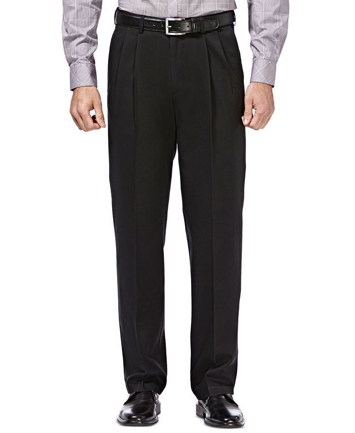Haggar Men's Classic Fit Pleated  Khaki Pants No Iron Black 38 x 32