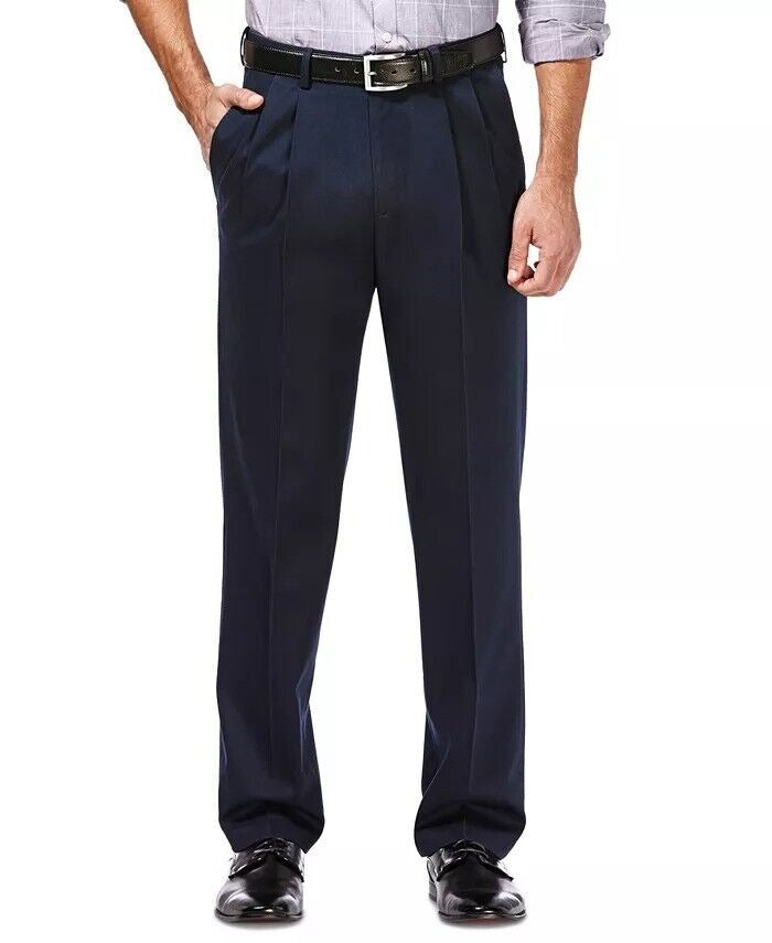 Haggar Mens Classic fit Cotton Dress Pants 42 / 32 Blue Solid