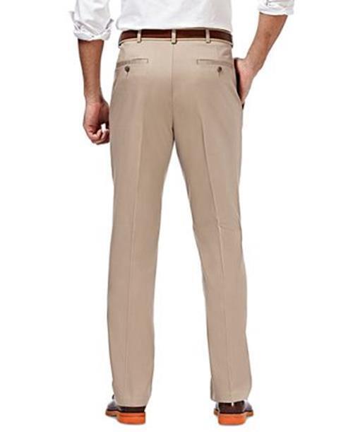 Haggar Mens Classic fit Chinos Pants 36 / 29 Beige Solid Stretch
