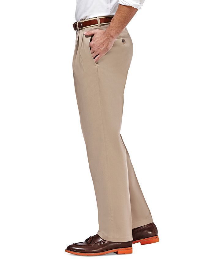 Haggar No Iron Classic Fit Expandable Waist Pleated Pants 36 x 29 Sand Beige