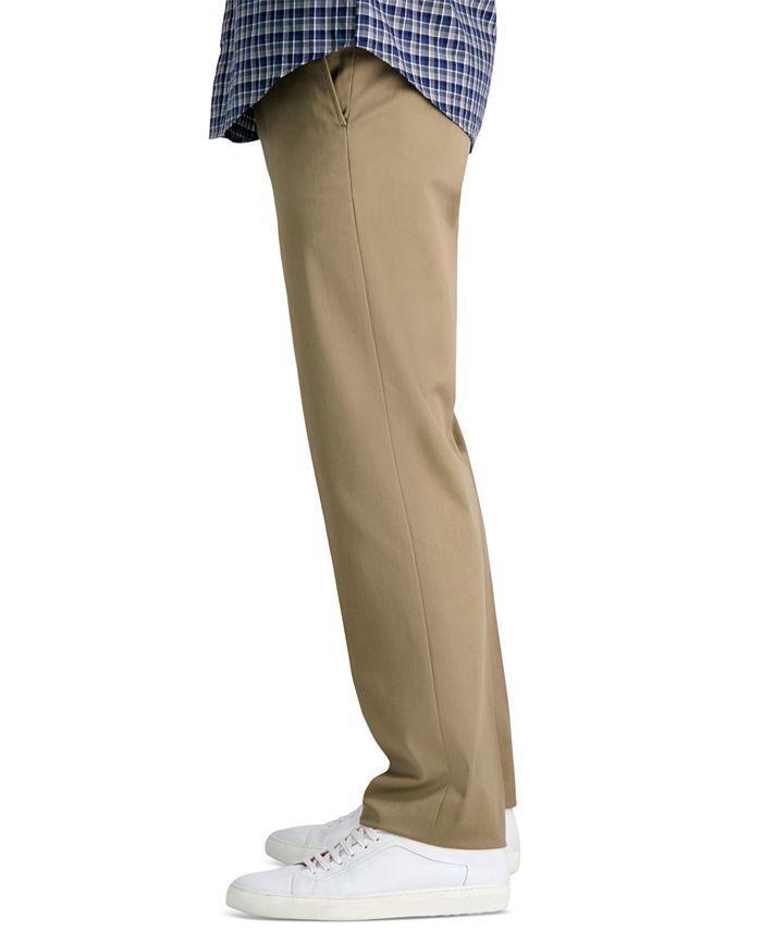 Haggar Men's No Iron Straight Fit Flex Waist Flat Pants 33 x 32 British Khaki