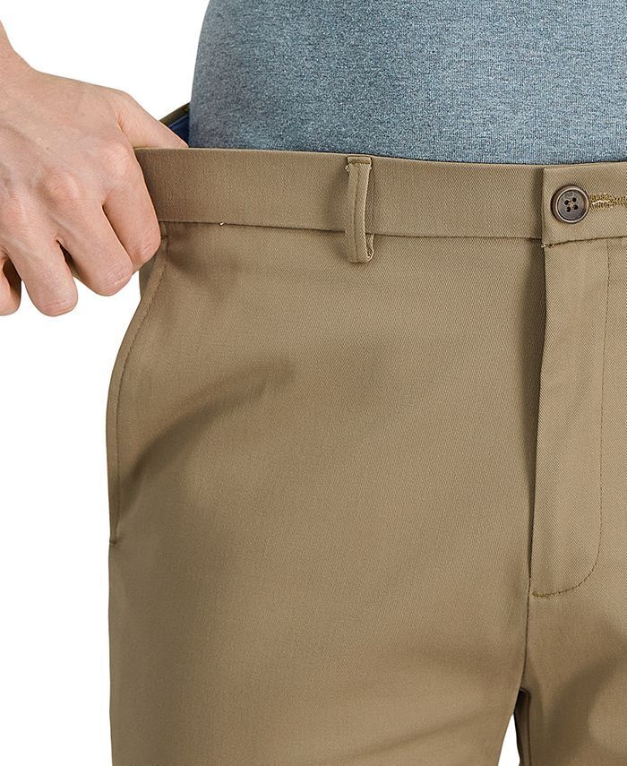 Haggar Men's No Iron Straight Fit Flex Waist Flat Pants 33 x 32 British Khaki