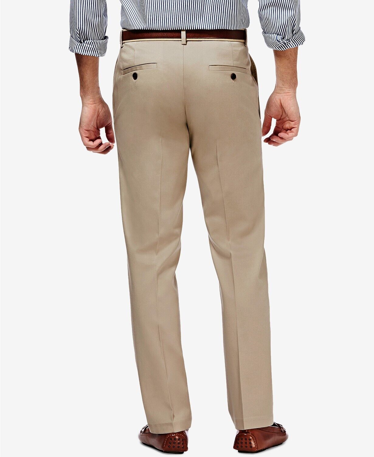 Haggar Mens Straight fit Chinos Pants 30 / 30 Beige Solid Stretch