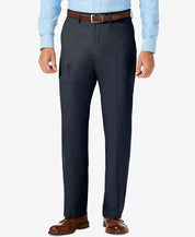 HAGGAR Mens Classic Fit Stretch Sharkskin Flat Dress Pants 42 x 32 Navy Blue