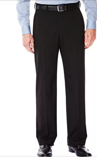 HAGGAR Mens Classic Fit Stretch Sharkskin Pleated Dress Pants 42 x 29 Black