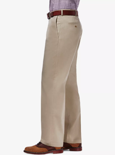 Haggar Mens Classic fit Dress Pants 32 / 32 Beige Solid Stretch