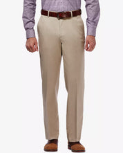 Haggar Mens Classic fit Casual Pants 34 / 32 Beige Solid Stretch