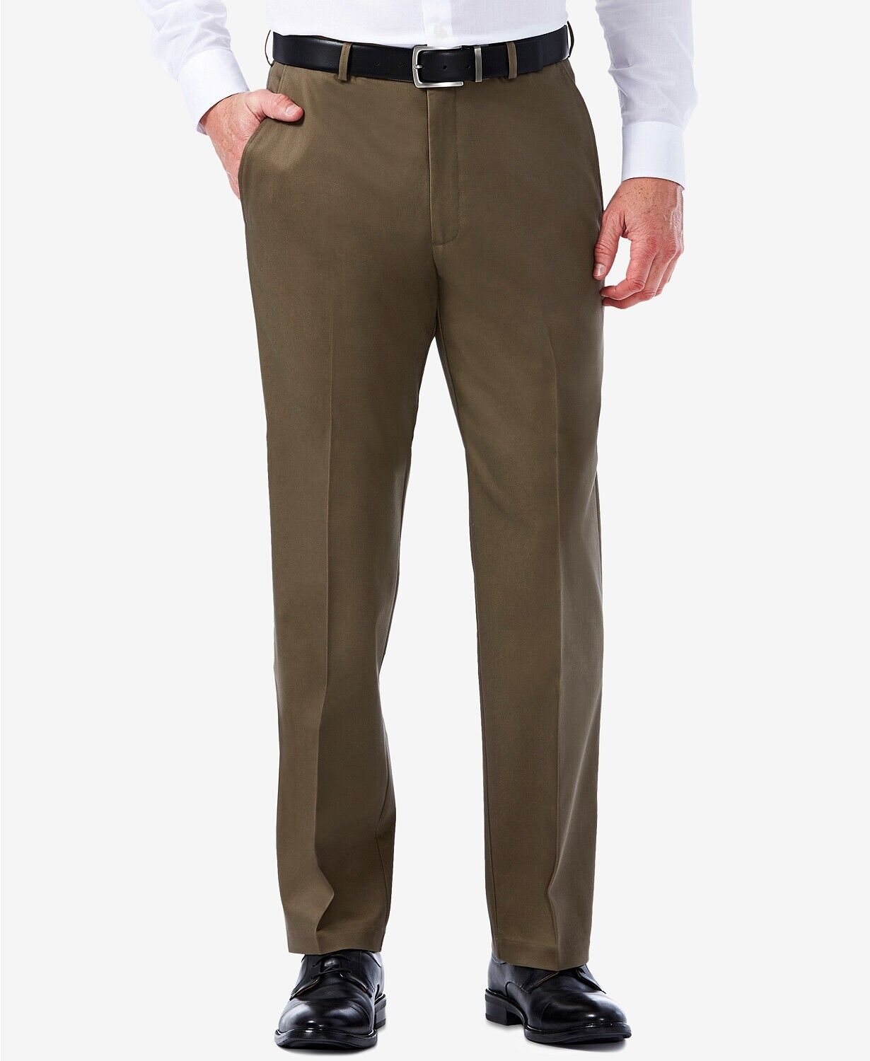 Haggar Mens NoIron Khaki Classic Fit Hidden Expandable Waist Pants 34 x 29 Toast