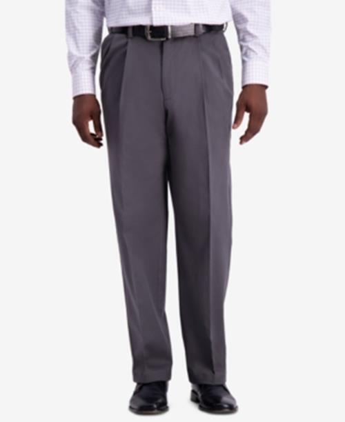 Haggar W2W PRO Relaxed-Fit Stretch Non-Iron Pleated Casual Pant Charcoal 40 x 29