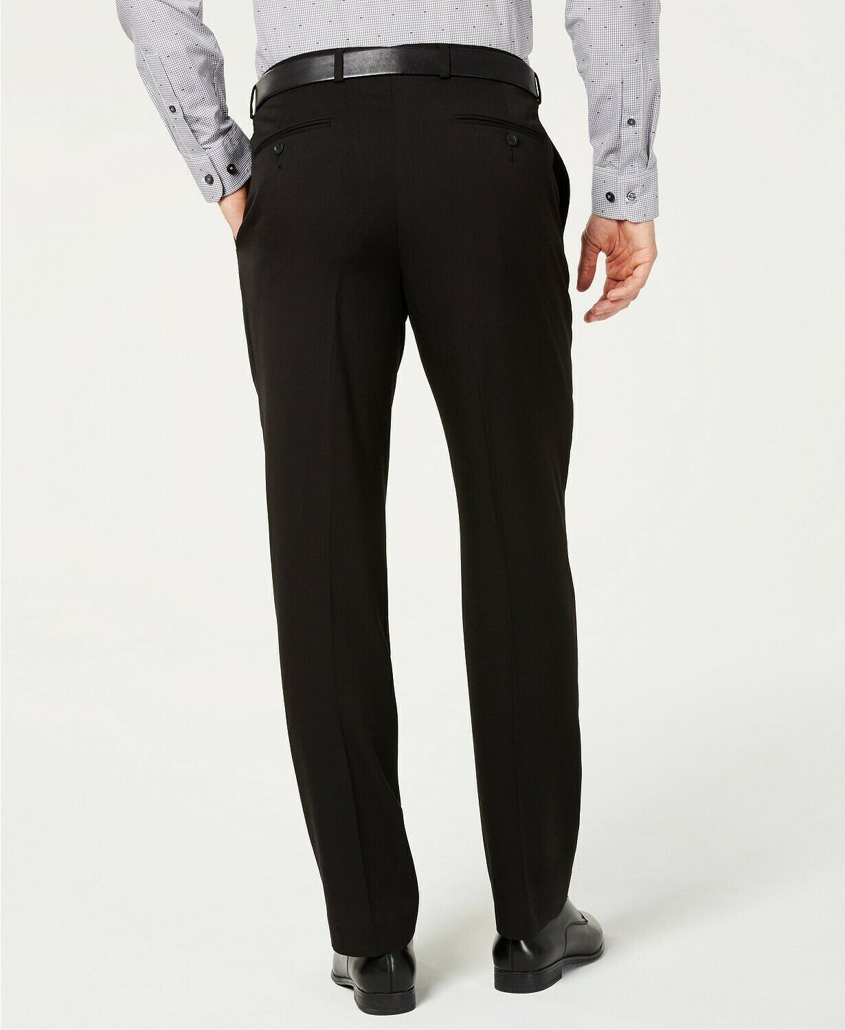 Kenneth Cole Reaction  Solid Flat Front Trousers Dress Pants Black 40 X 32