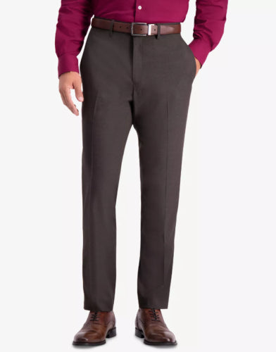 KENNETH COLE Men's Slim-Fit Stretch Weave Dress Pants 33 x 32 Chocolate Brown