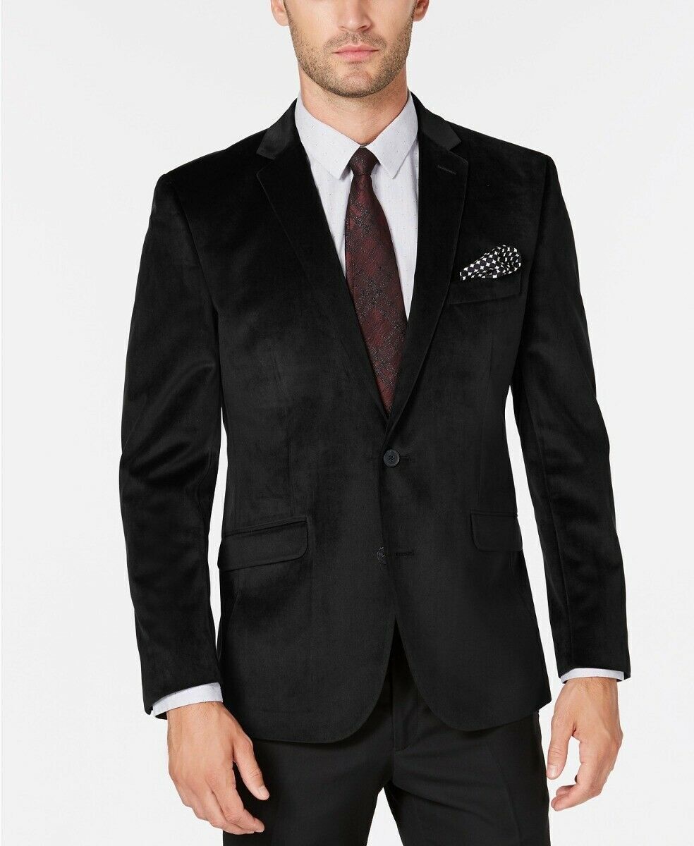Kenneth Cole Reaction Men's Slim-Fit Velvet Sport Coat 38S Black