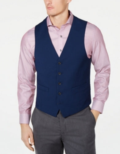 Kenneth Cole Men's Ready Flex Slim-Fit Performance Stretch Suit Vest Small Blue