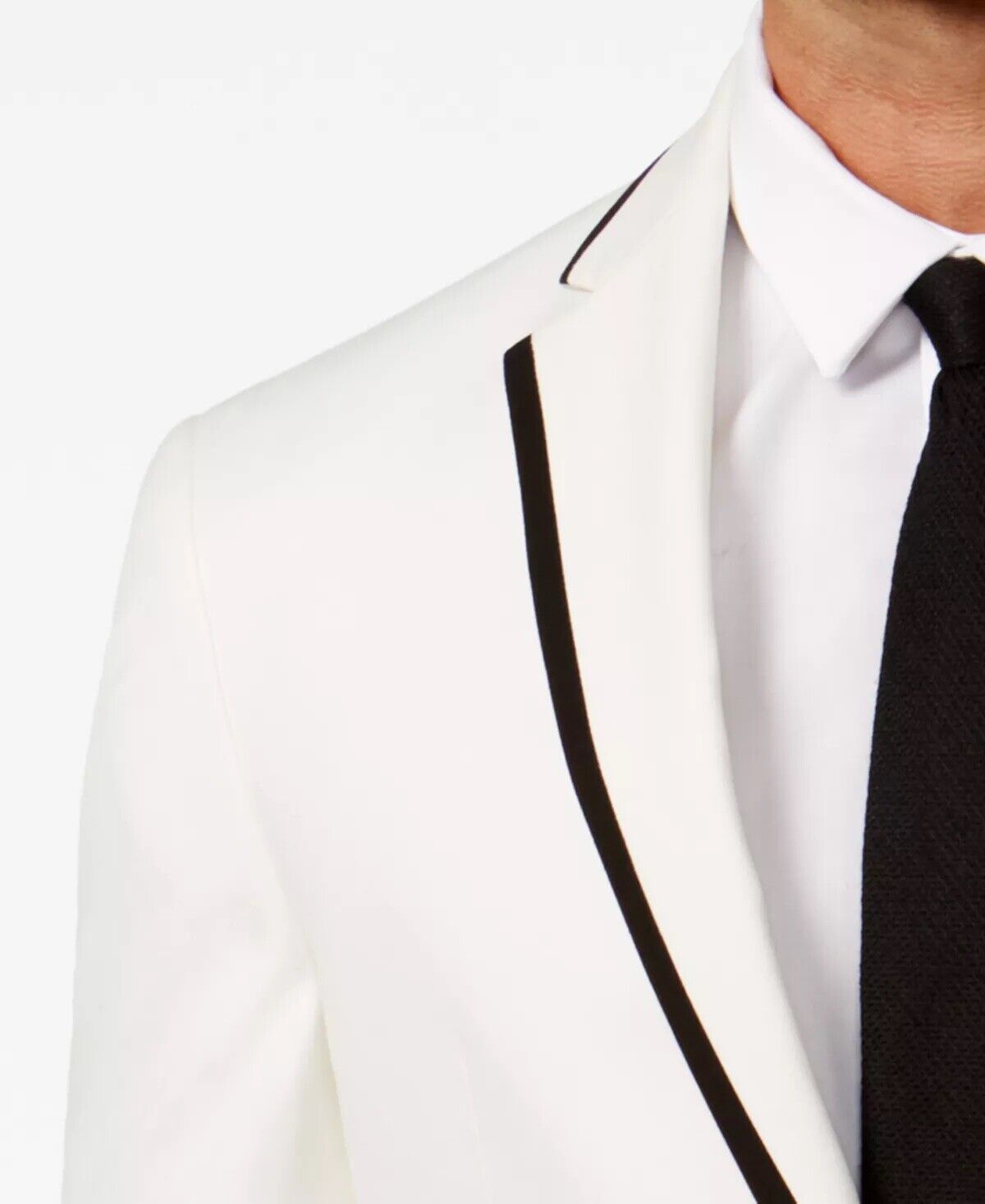 Kenneth Cole Reaction Mens Dinner Jacket 48R Slim-Fit White with Black Trim