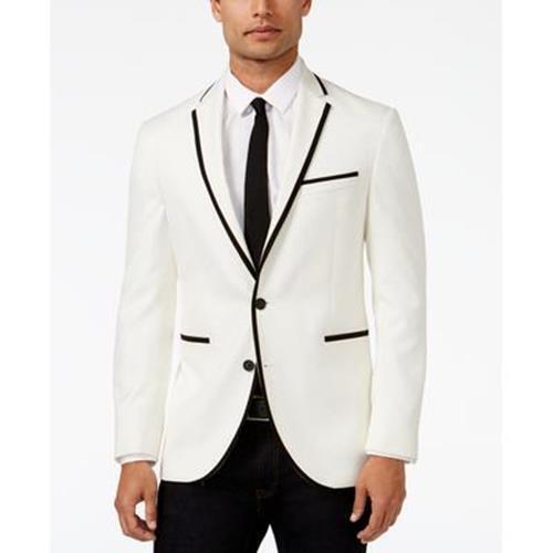Kenneth Cole Reaction Mens Dinner Jacket 48R Slim-Fit White with Black Trim