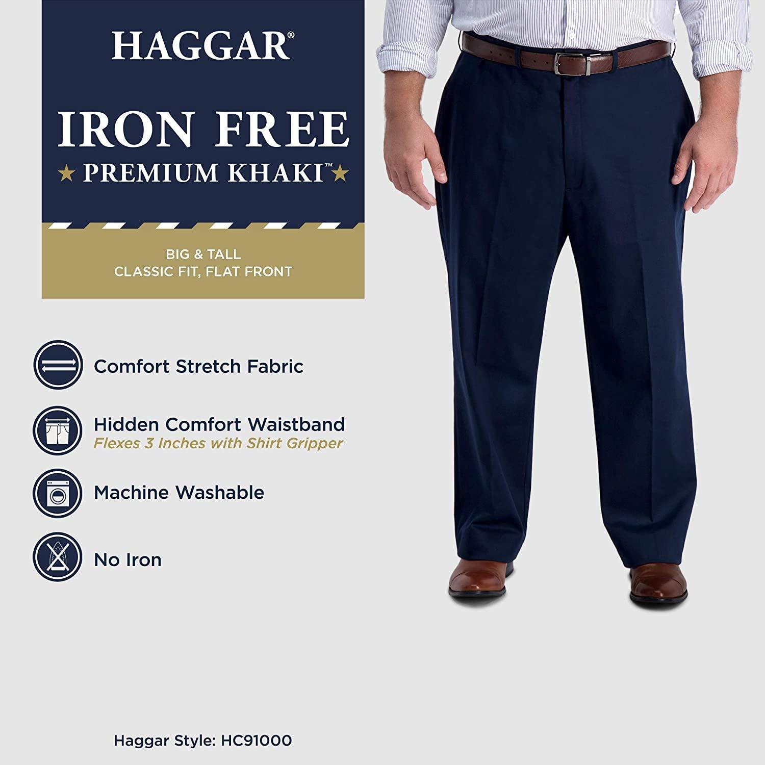 Haggar Mens Classic fit Chinos Pants 54 / 30 Black Solid Stretch