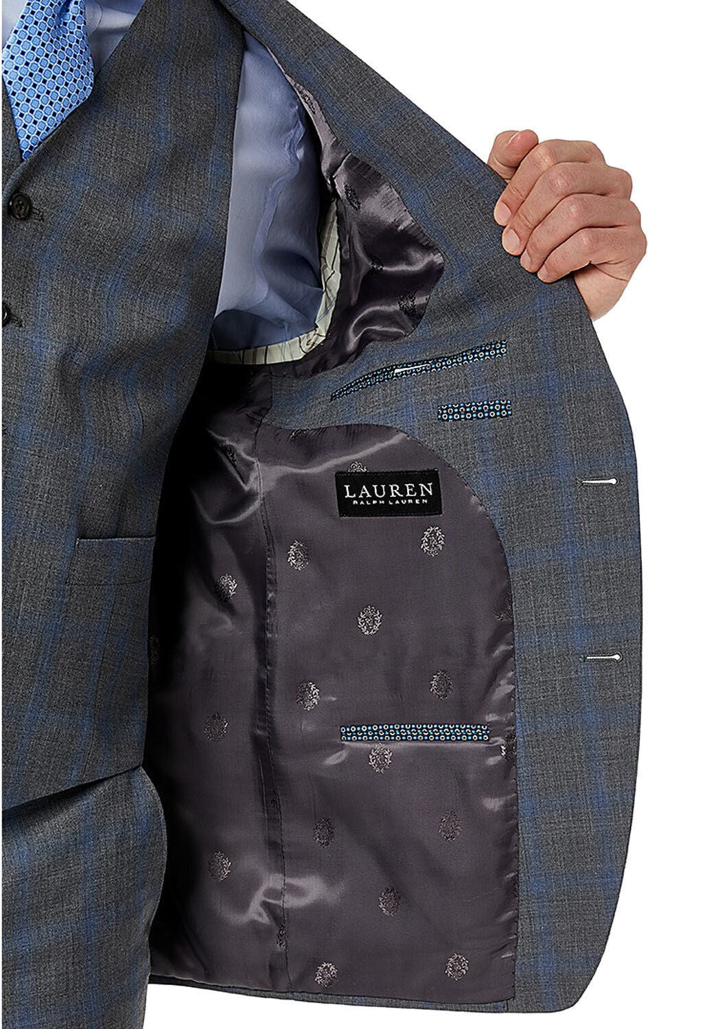 Lauren Ralph Lauren Mens Wool Stretch Suit Jacket 36R Grey Blue Plaid