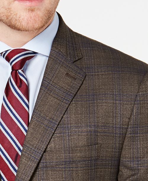 Lauren Ralph Lauren Mens Light Brown Plaid Sport Coat 40L Classic-Fit Stretch