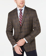Lauren Ralph Lauren Mens Light Brown Plaid Sport Coat 40L Classic-Fit Stretch