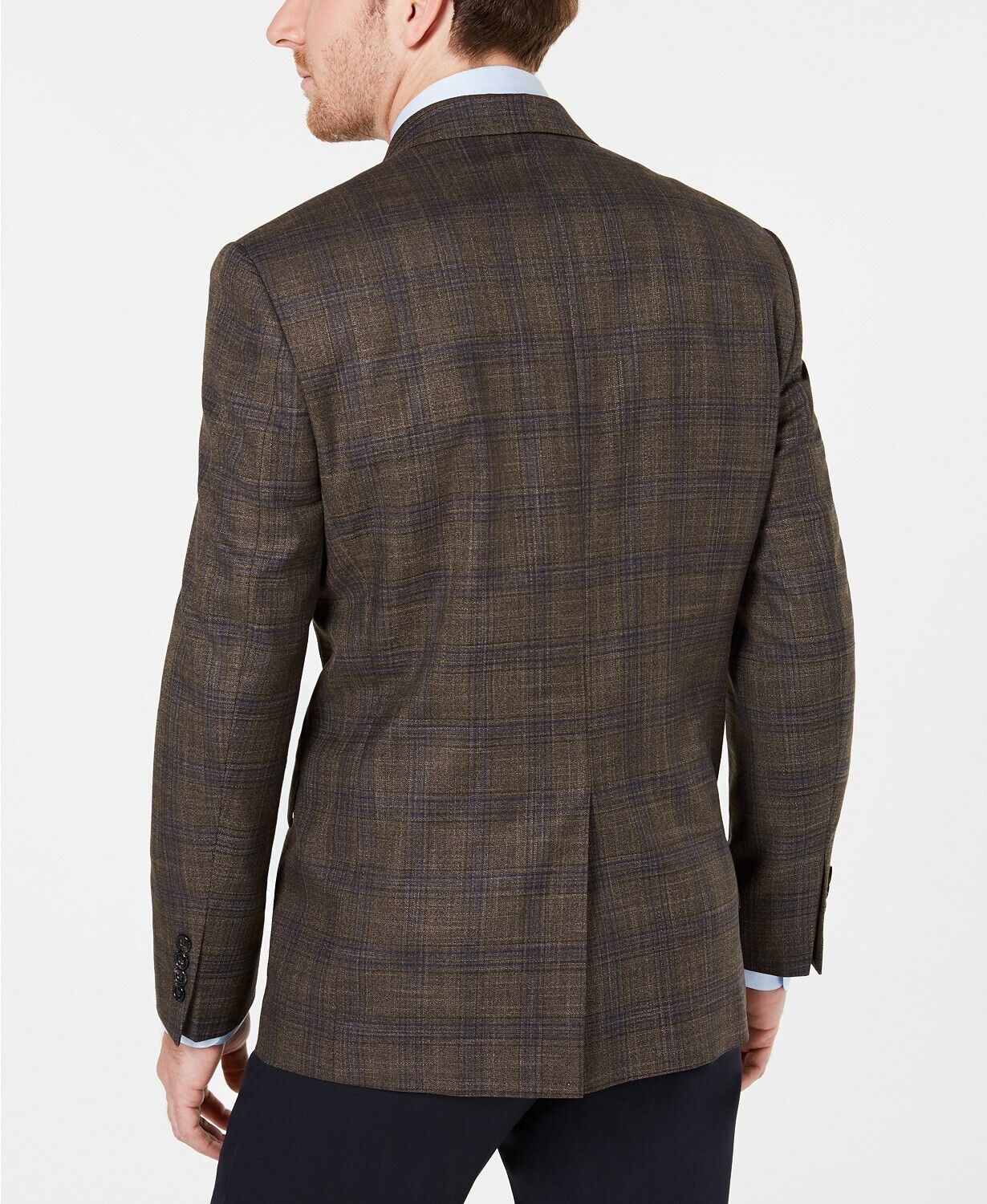 Lauren Ralph Lauren Mens Light Brown Plaid Sport Coat 40L Classic-Fit Stretch