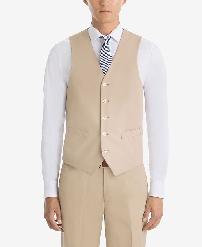 LAUREN RALPH LAUREN Mens Regular Fit Button Suit Vest Small Tan