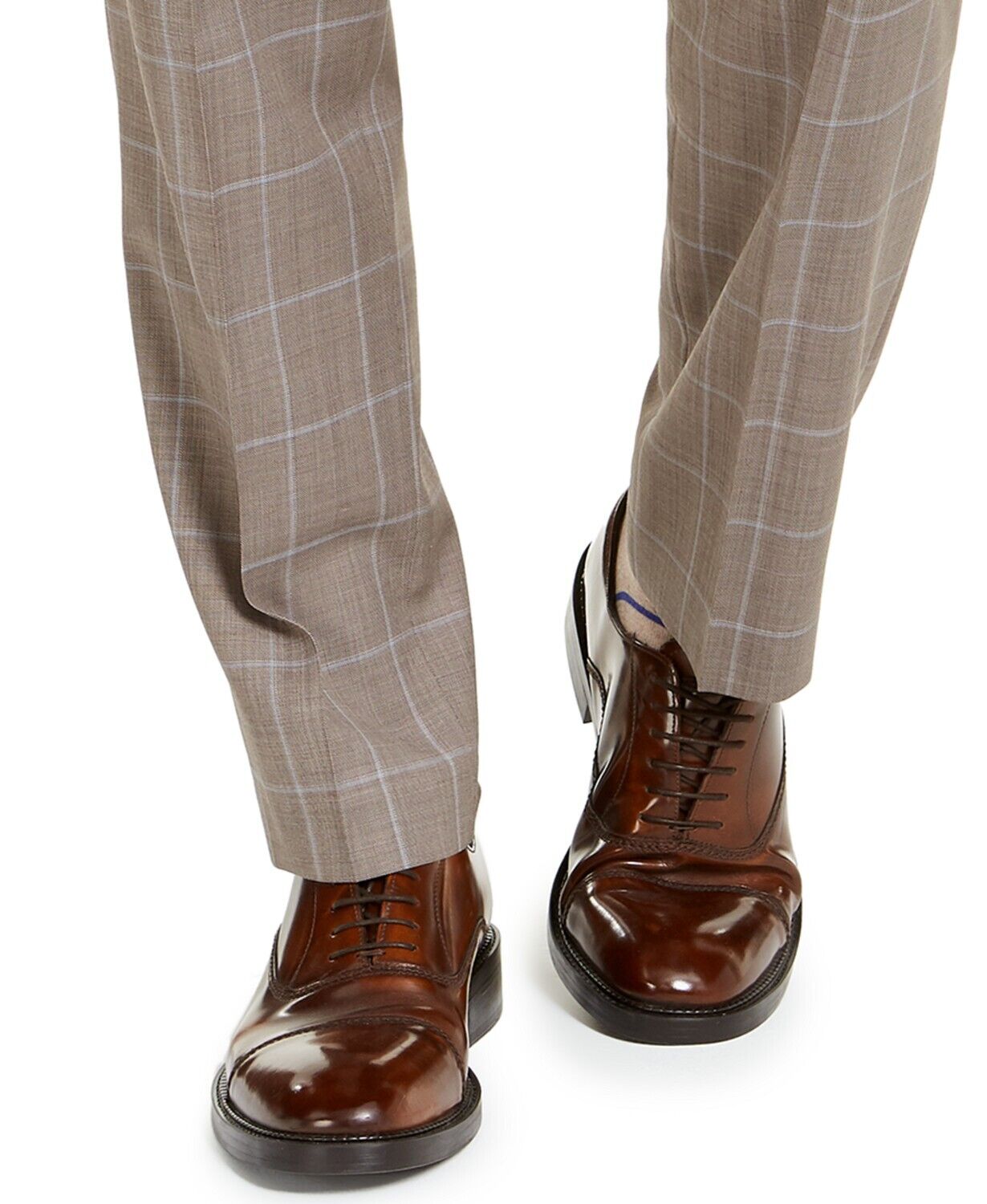 Michael Kors Men's Classic-Fit Stretch Brown Windowpane Suit Pants 30 x 32