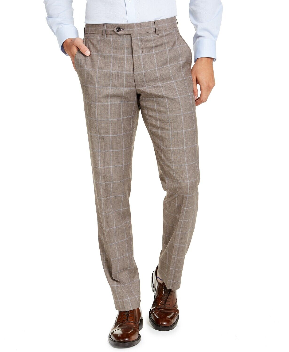 Michael Kors Men's Classic-Fit Stretch Brown Windowpane Suit Pants 30 x 32
