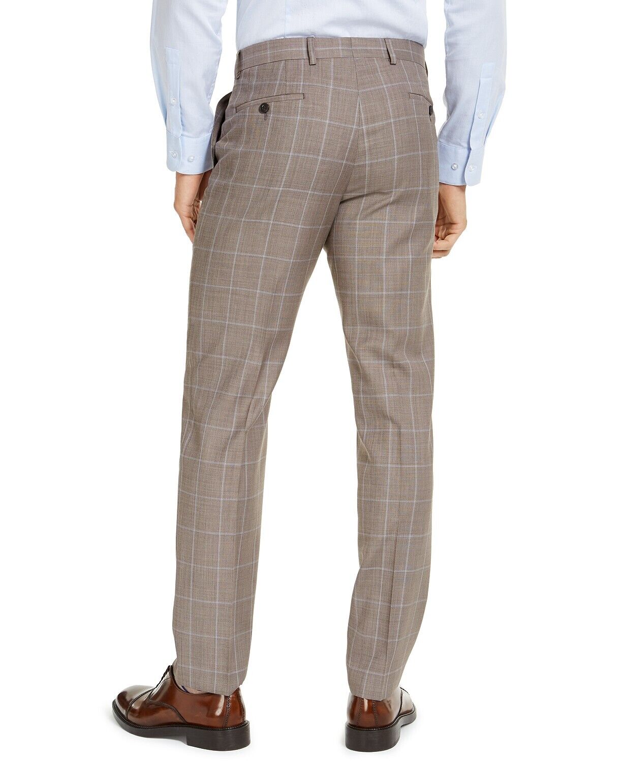 Michael Kors Men's Classic-Fit Stretch Brown Windowpane Suit Pants 30 x 32