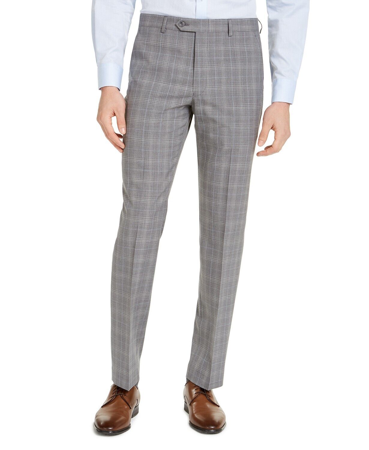 Michael Kors Classic-Fit Airsoft Stretch Gray Blue Plaid Dress Pants 33 X 32