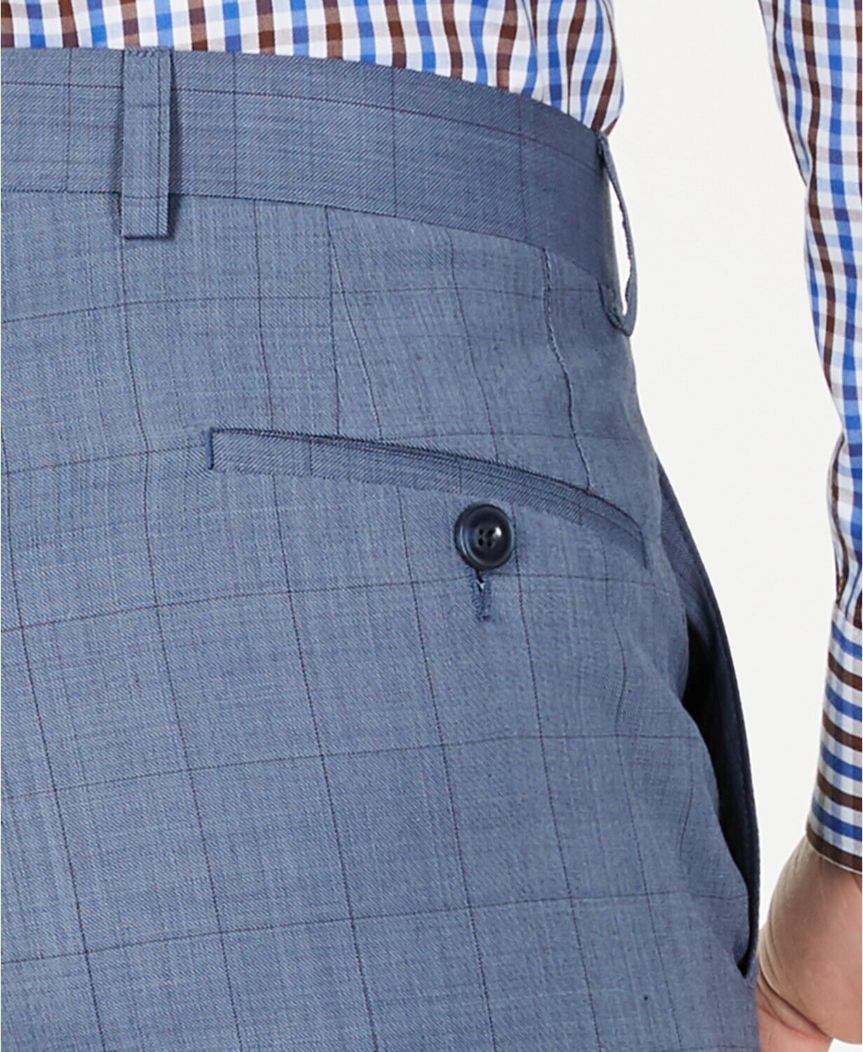 Michael Kors Classic-Fit Airsoft Light Blue Windowpane Wool Dress Pants 33 x 30