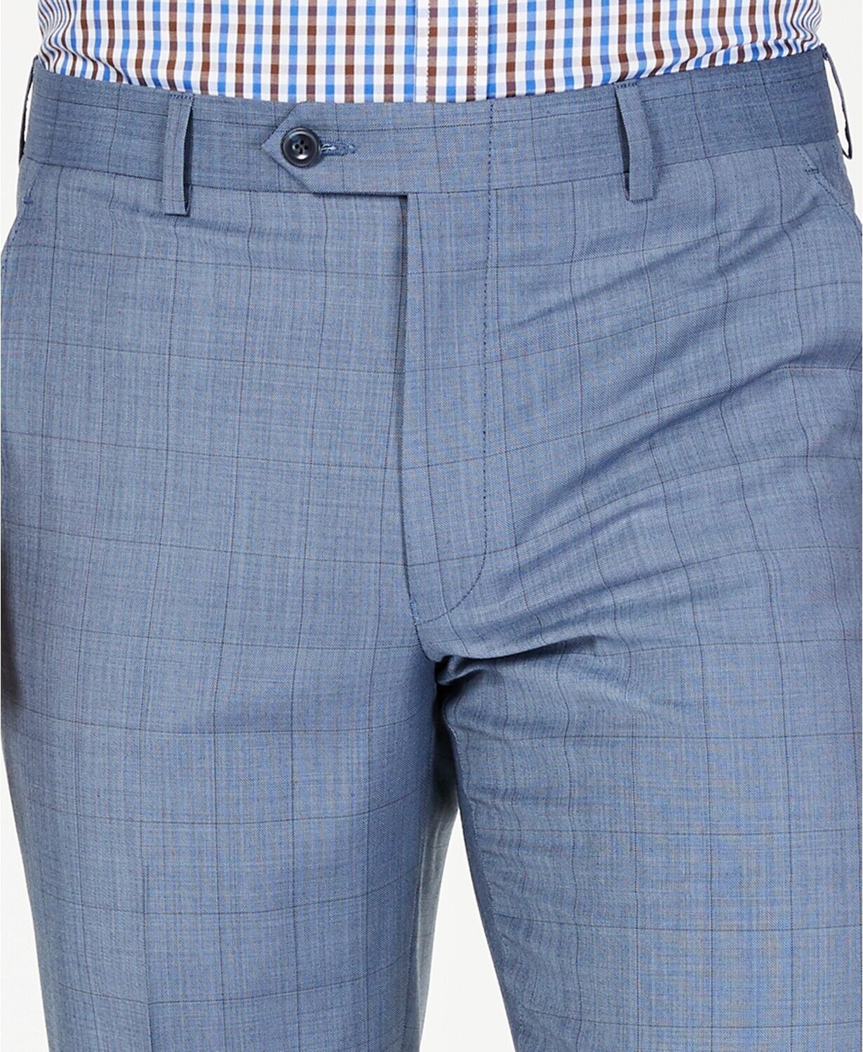 Michael Kors Classic-Fit Airsoft Light Blue Windowpane Wool Dress Pants 33 x 30