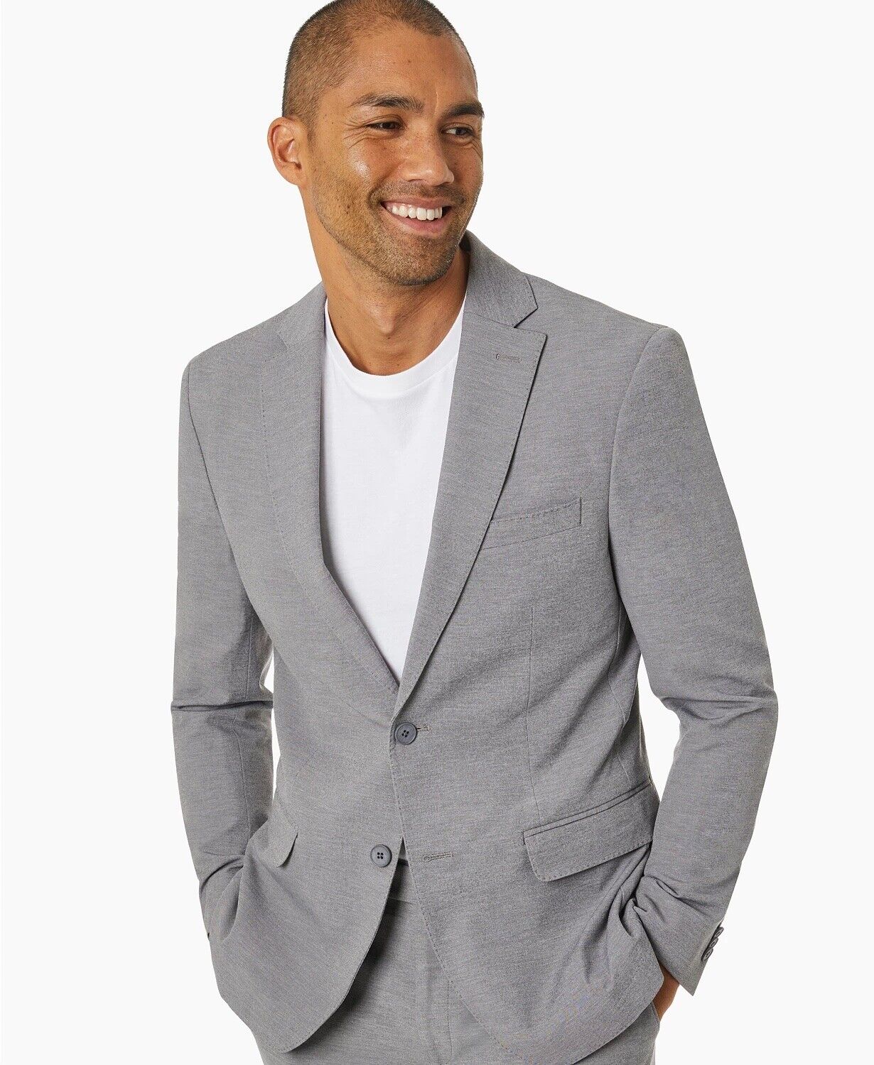 Michael Kors Men's Modern-Fit Stretch Solid Suit Jacket Light Grey 44R