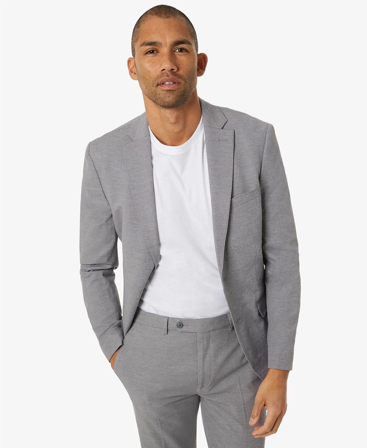 Michael Kors Men's Modern-Fit Stretch Solid Suit Jacket Light Grey 44R