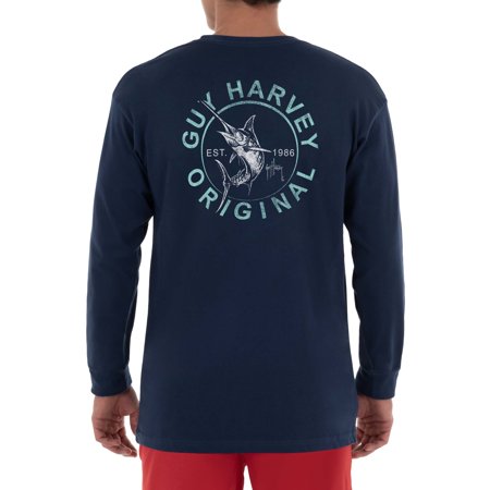 Guy Harvey Mens Circle Long Sleeve Crewneck T Shirt Blue Small