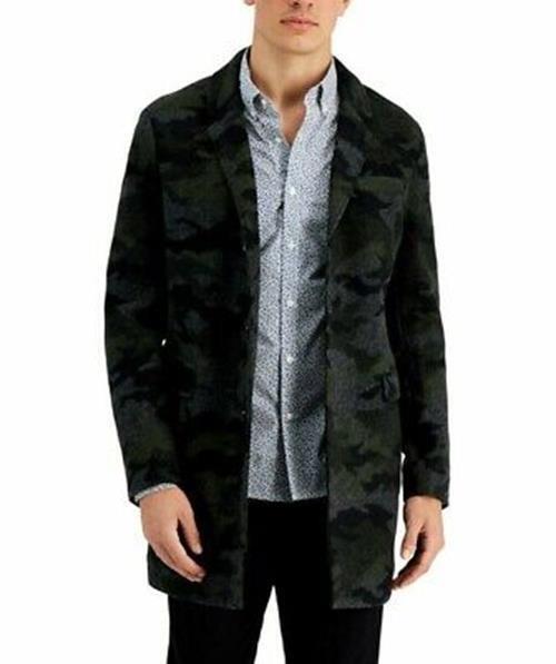 Michael Kors Men's Ghent Slim-Fit Overcoat 36S Camo Black Green Coat Wool