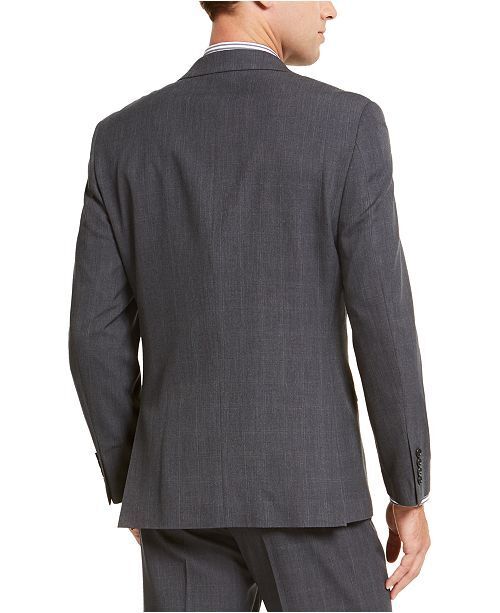 Nautica Men's Modern-Fit Bi-Stretch Dark Gray Windowpane Suit JACKET ONLY 38R