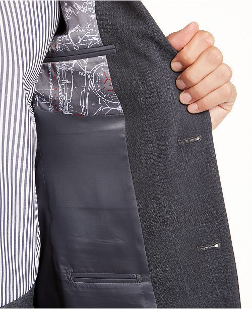 Nautica Men's Modern-Fit Bi-Stretch Dark Gray Windowpane Suit JACKET ONLY 38R