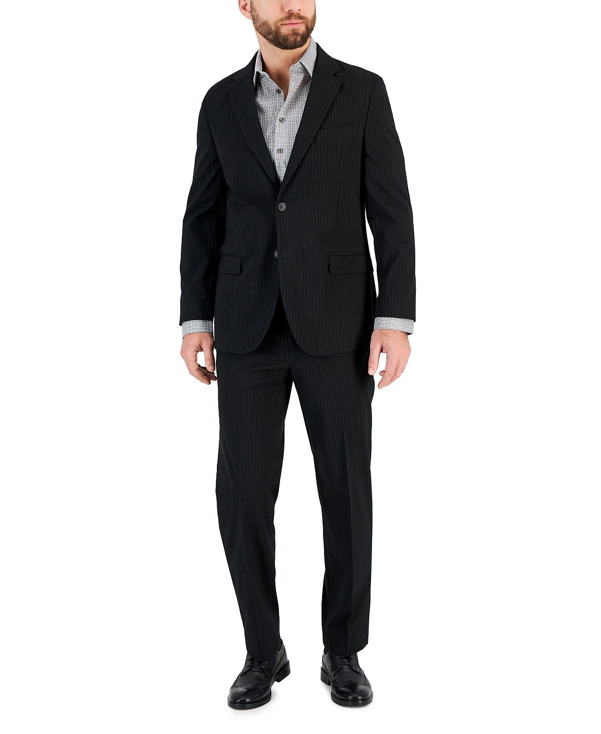 Nautica Mens Modern fit 2 Piece Suit 44 R / 38 Waist Black Striped Stretch