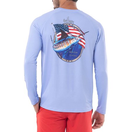 Guy Harvey Mens Long Sleeve Crewneck Tee Shirt Powder Blue Medium