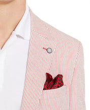 Nautica Mens Modern-Fit Stretch Stripe Seersucker Sport Coat Red White 40R