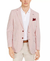 Nautica Mens Modern-Fit Stretch Stripe Seersucker Sport Coat Red White 40R