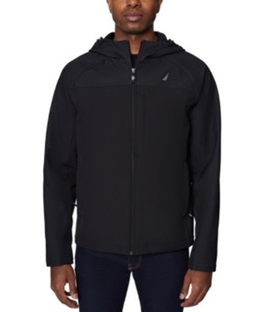 NAUTICA Men's Zip-Front Color Block Soft Shell Hoodie Jacket Small Black