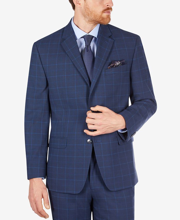 Sean John Men's Classic-Fit Check Suit Jacket 40L Navy Blue