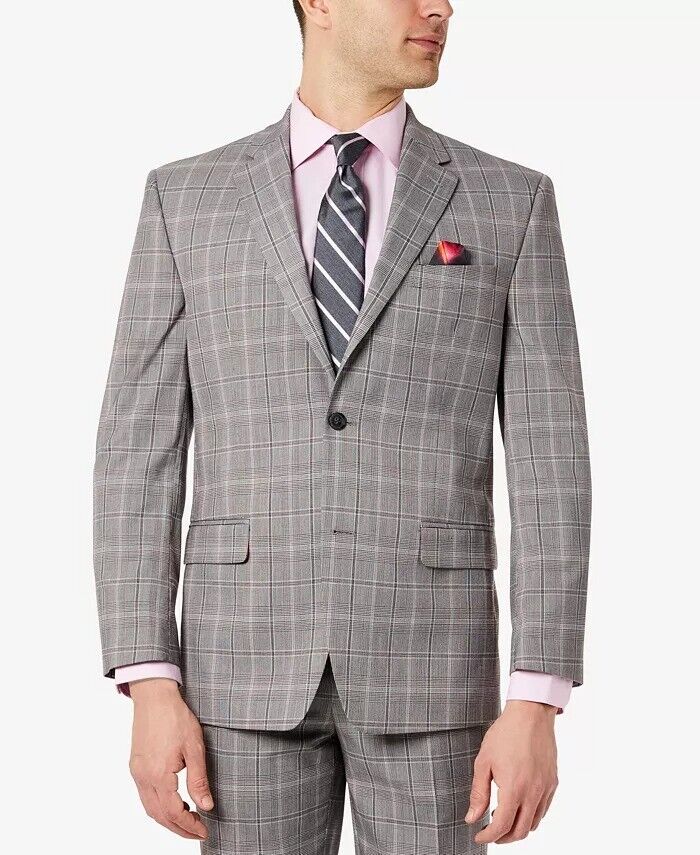 SEAN JOHN Men's Classic-Fit Plaid Suit Jacket 40R Grey / Red
