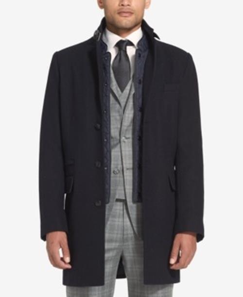 SEAN JOHN Men's Wool Coat with Bib Medium Navy Blue