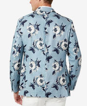 TALLIA Men's Slim-Fit Blue Floral Blazer 44R Blue Linen Sport Coat