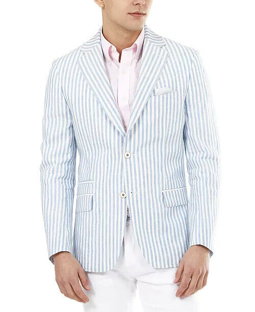 Tallia Men's Slim-Fit Blue Stripe Blazer Blue White 46L Sport Coat