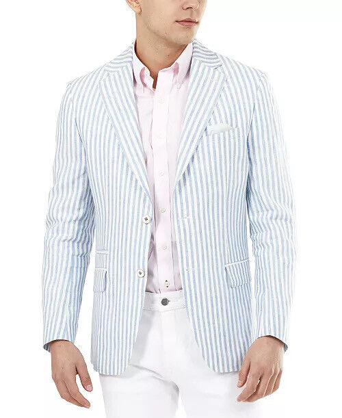 Tallia Men's Slim-Fit Blue Stripe Blazer Blue White 46L Sport Coat