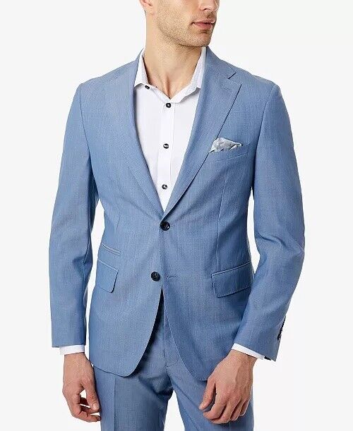 TALLIA Men's Men's Slim-Fit Chambray Suit Jacket 38R Light Blue / 2 Button