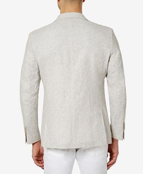 TALLIA Men's Slim-Fit Floral Blazer 40R Sport Coat White / Tan Linen